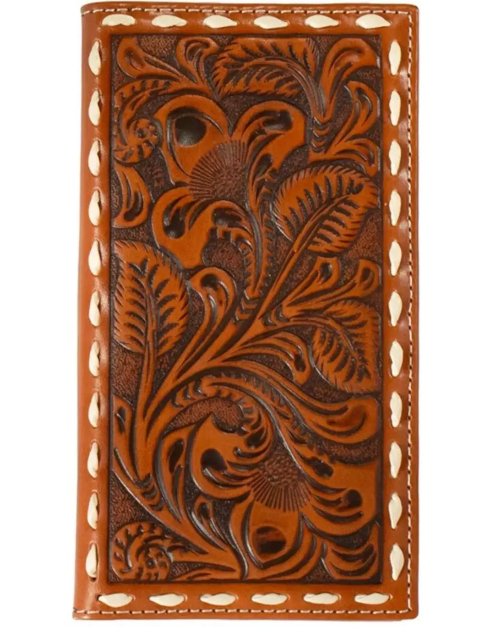 Nocona Mens Rodeo Style Wallet Buck Lace Floral Embossed Tan