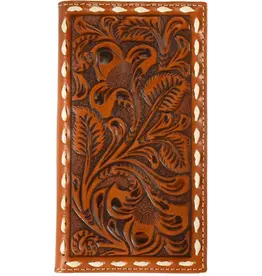 Nocona Mens Rodeo Style Wallet Buck Lace Floral Embossed Tan