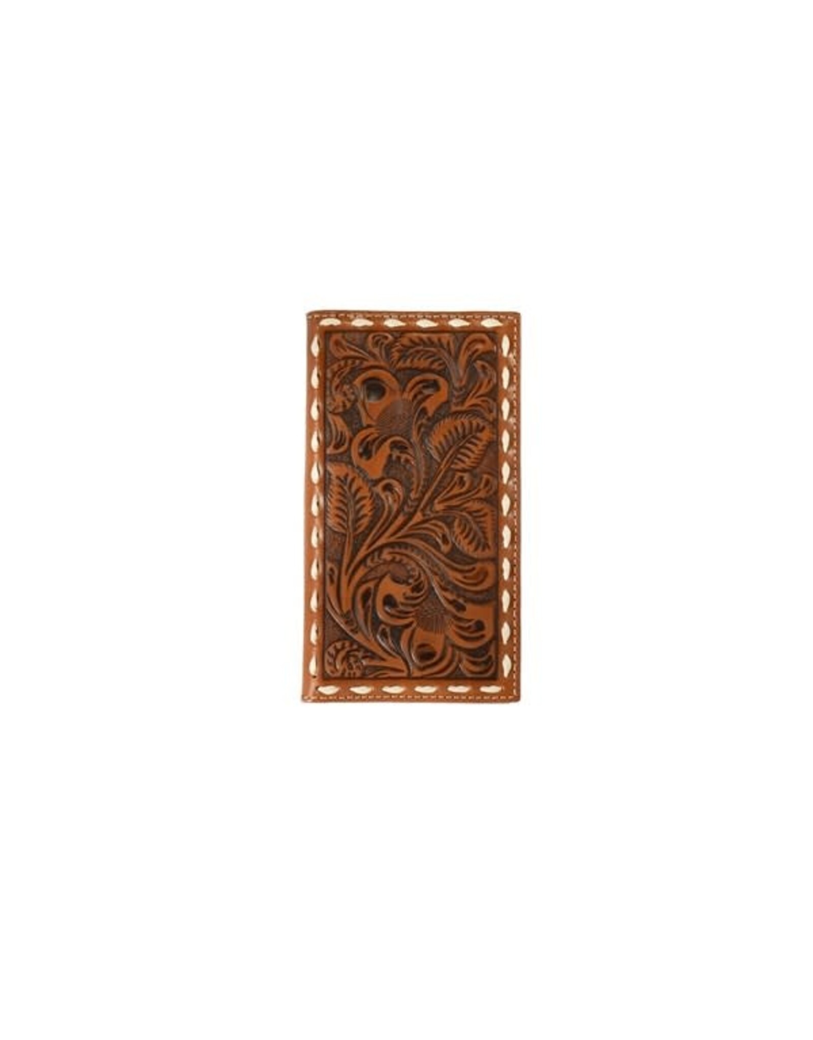 Nocona Mens Rodeo Style Wallet Buck Lace Floral Embossed Tan