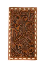 Nocona Mens Rodeo Style Wallet Buck Lace Floral Embossed Tan