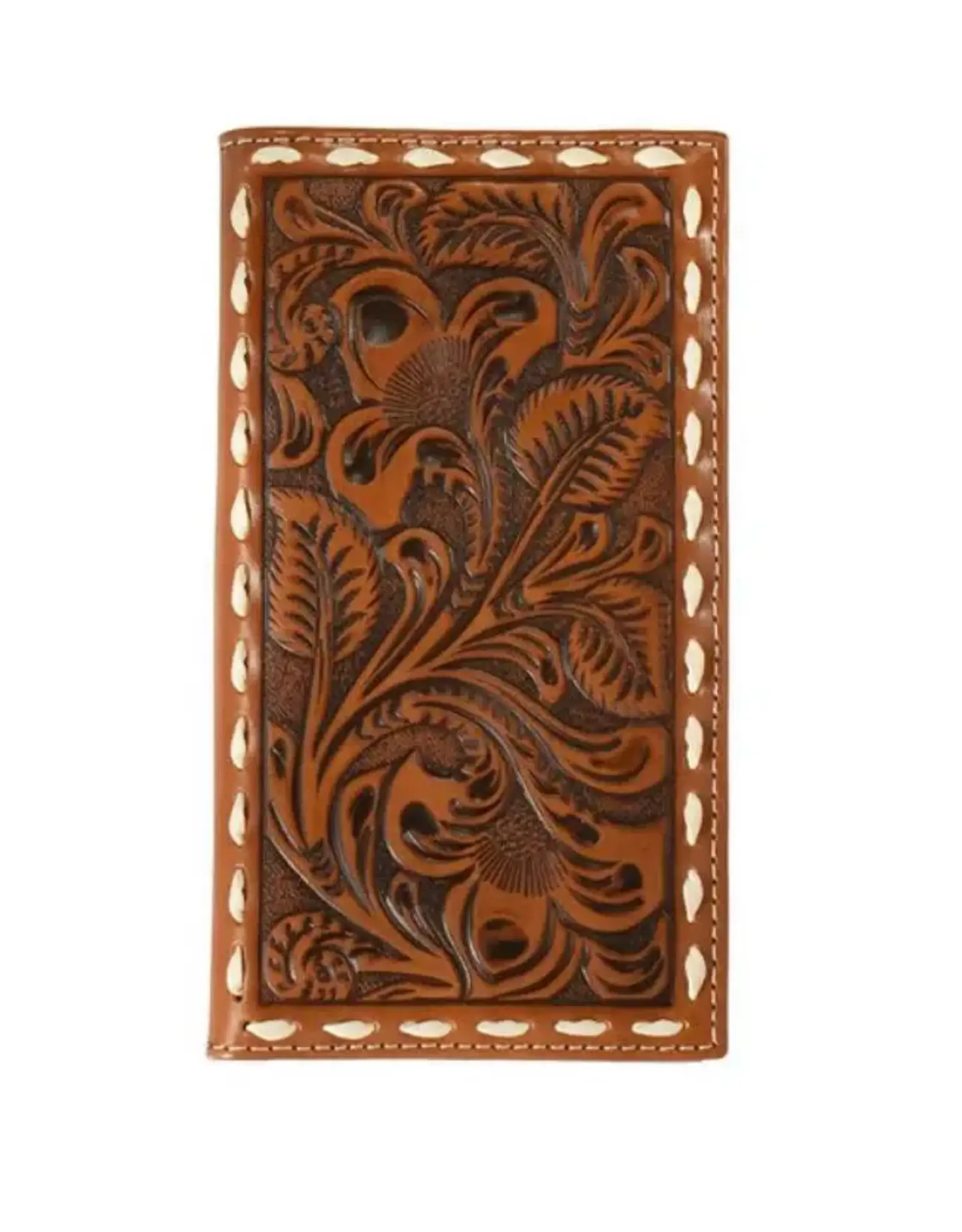 Nocona Mens Rodeo Style Wallet Buck Lace Floral Embossed Tan