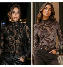 Renley Cut Velvet Mesh Top