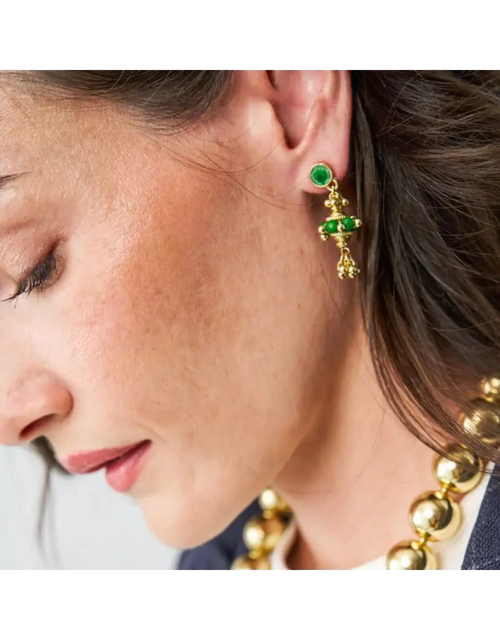 Jeannie Crystal + Enamel Dangle Earrings Green