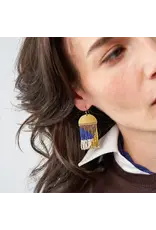 Birdie Geometric Beaded Fringe Earrings Navy, Brown, Ivory, Gold
