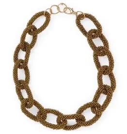 Jenna Chain Link Beaded Necklace Gold