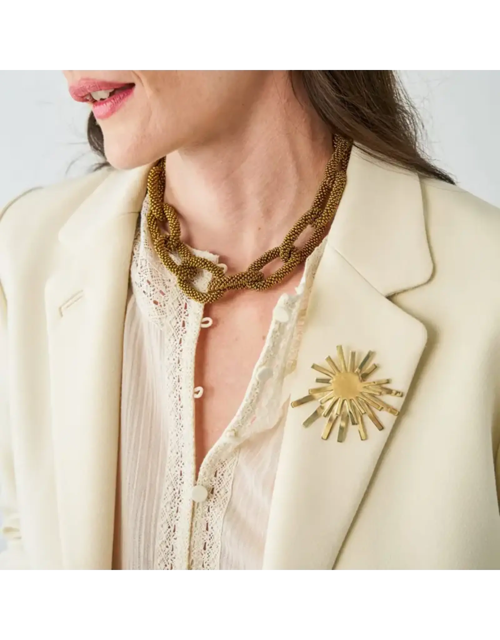 Jenna Chain Link Beaded Necklace Gold