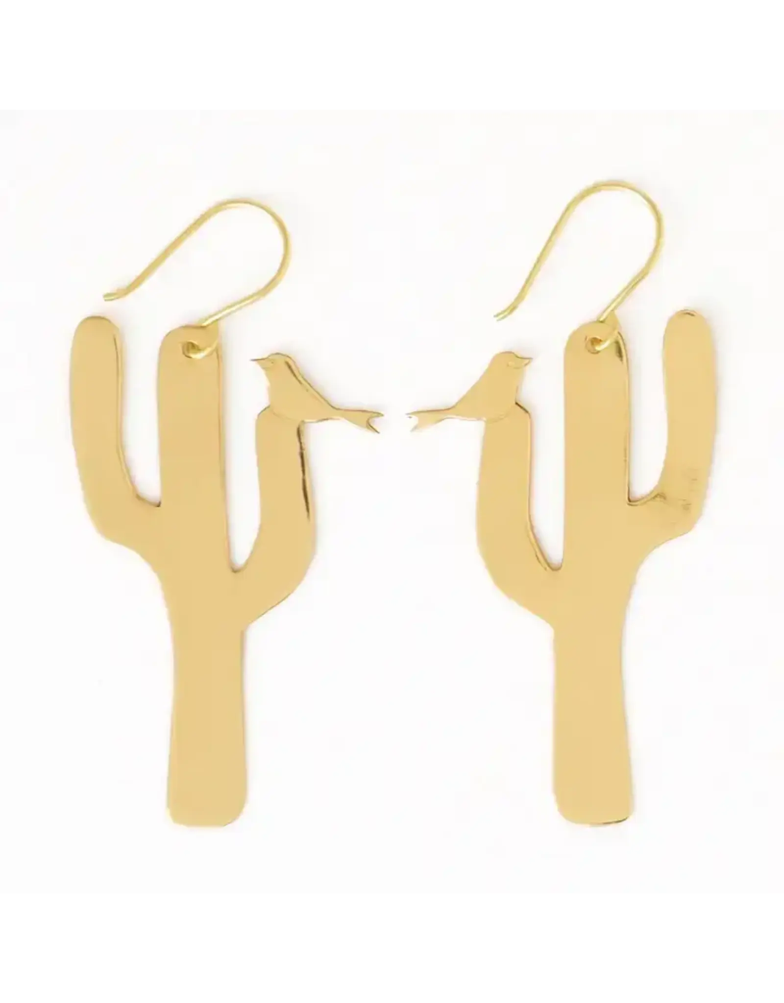 Sedona Bird and Cactus Dangle Earrings Brass