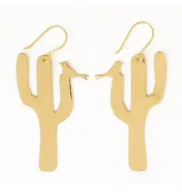 Sedona Bird and Cactus Dangle Earrings Brass