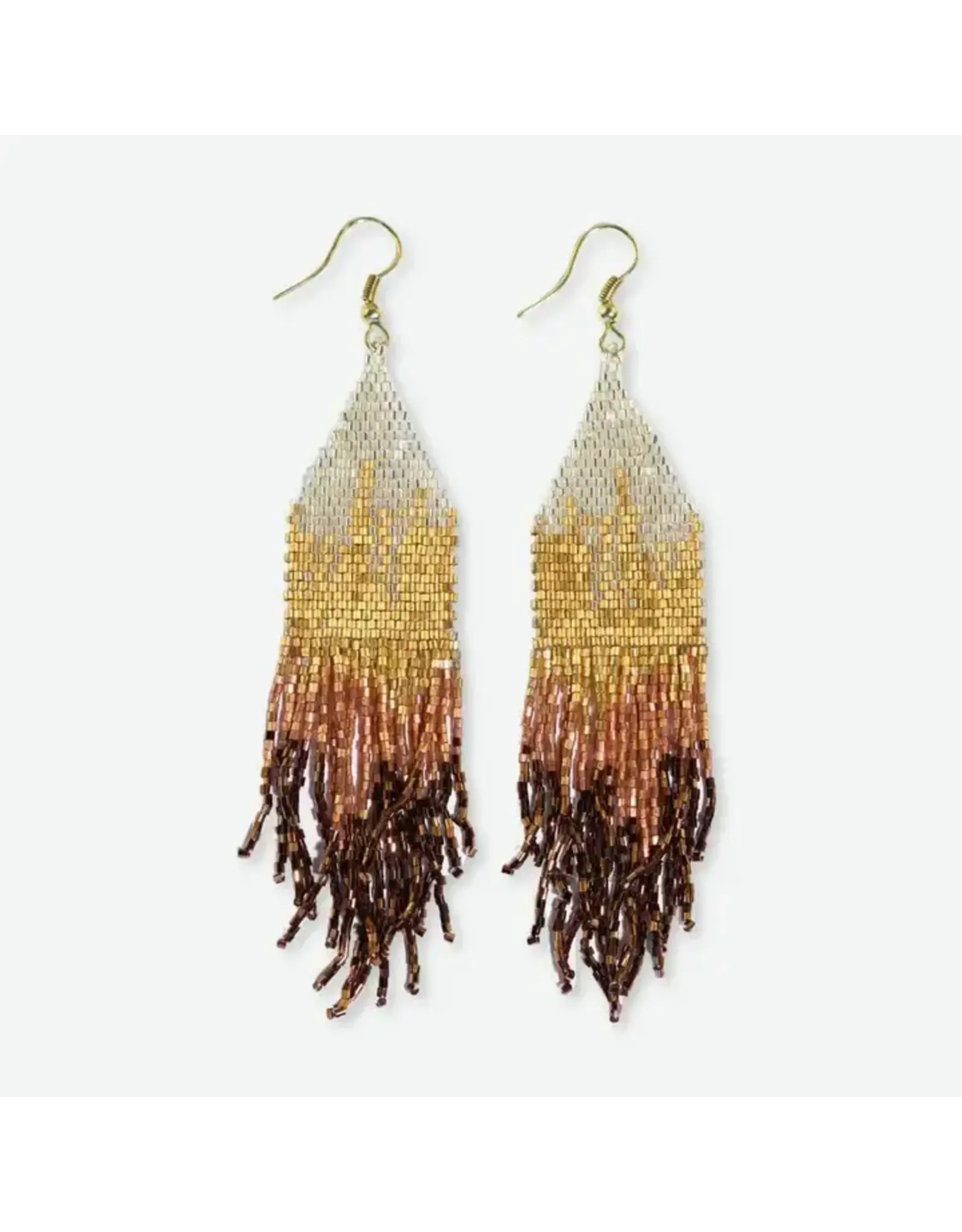 Claire Ombre Beaded Fringe Earrings Mixed Metallic