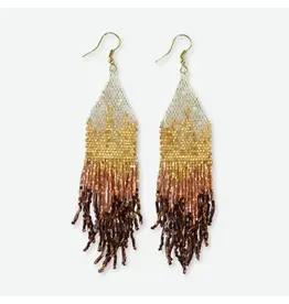 Claire Ombre Beaded Fringe Earrings Mixed Metallic