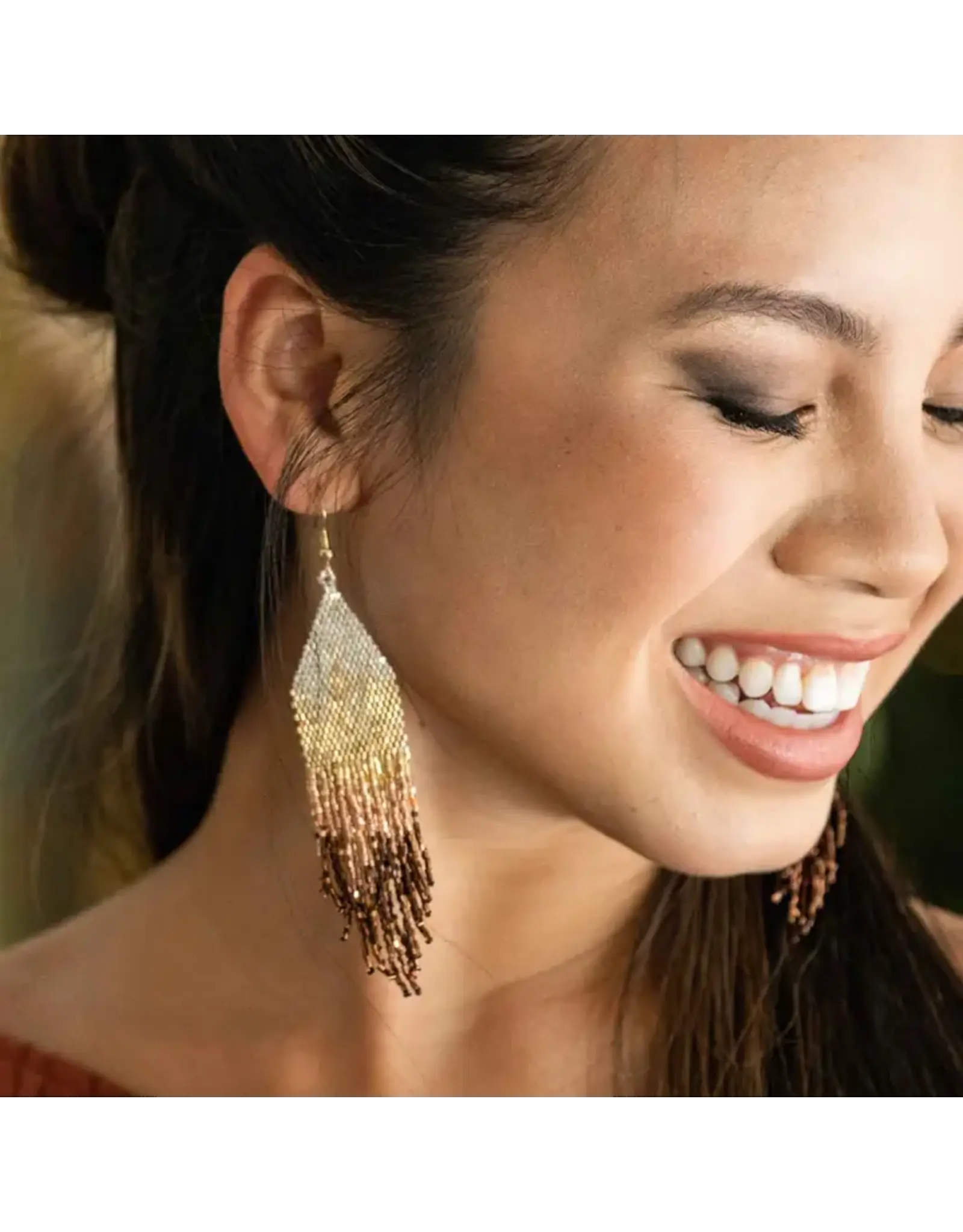 Claire Ombre Beaded Fringe Earrings Mixed Metallic