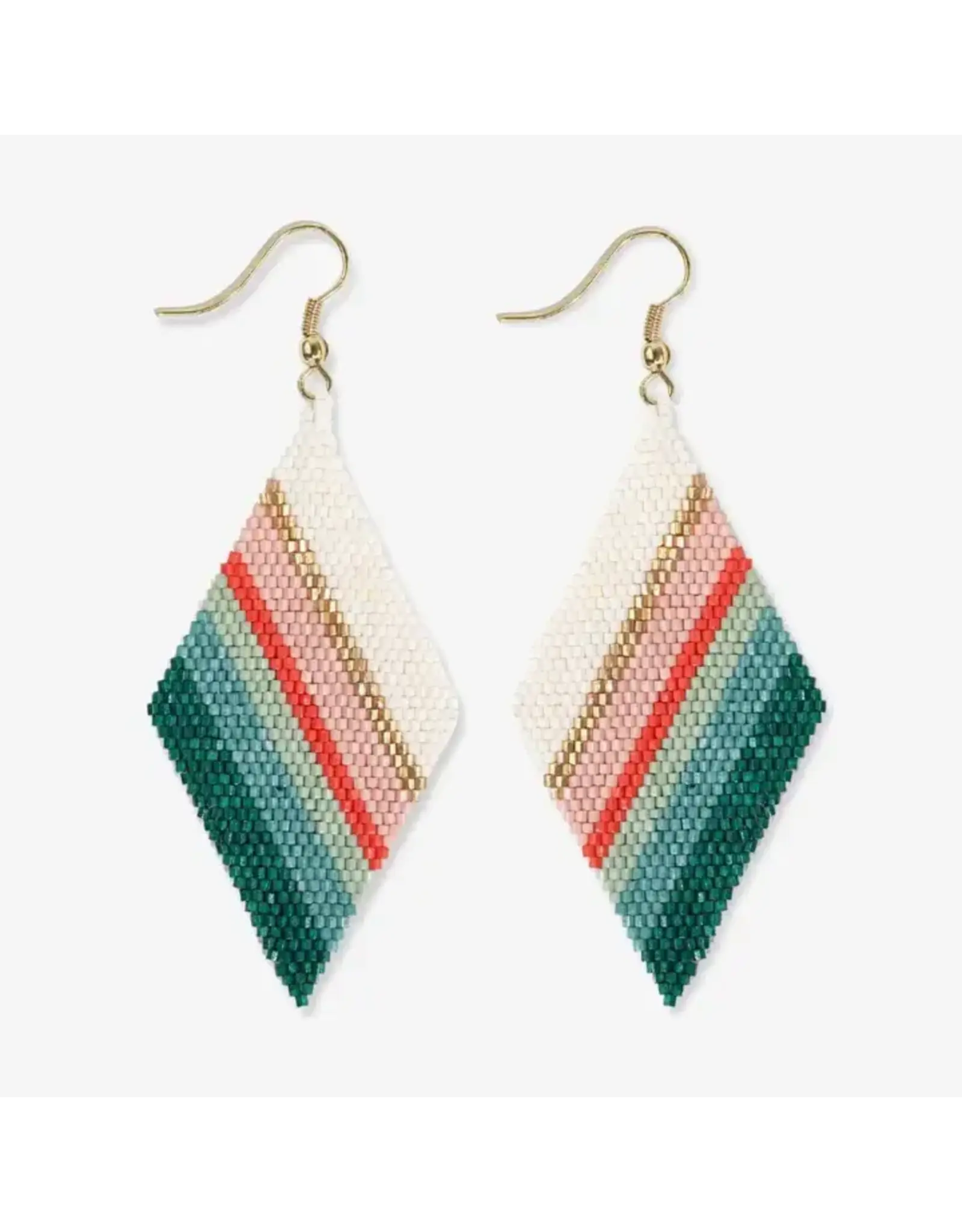 Frida Mixed Stripe Beaded Earrings Teal Poppy
