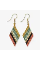 Zelda Angled Stripe Diamond Earrings Green + Rust