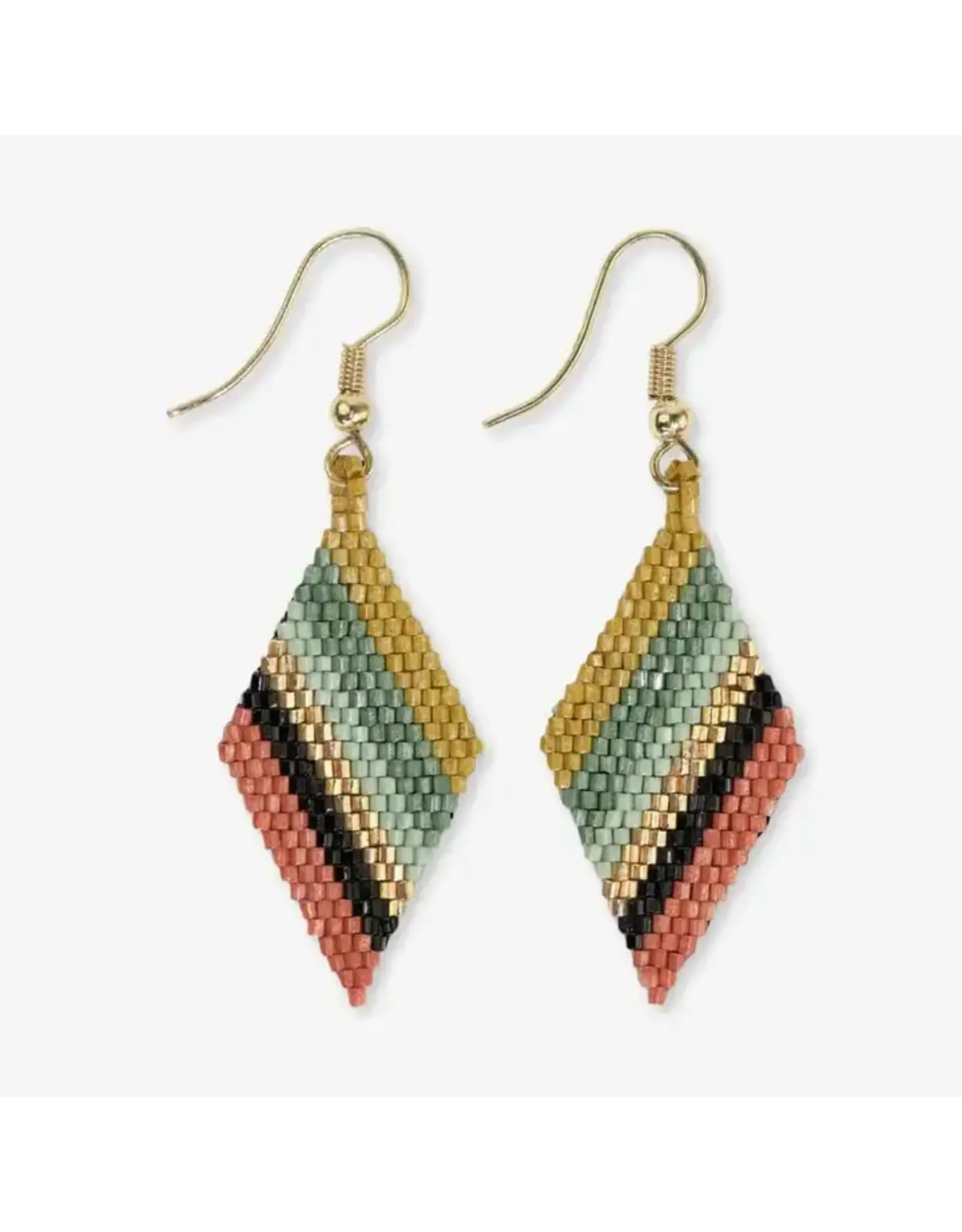Zelda Angled Stripe Diamond Earrings Green + Rust