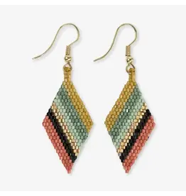 Zelda Angled Stripe Diamond Earrings Green + Rust
