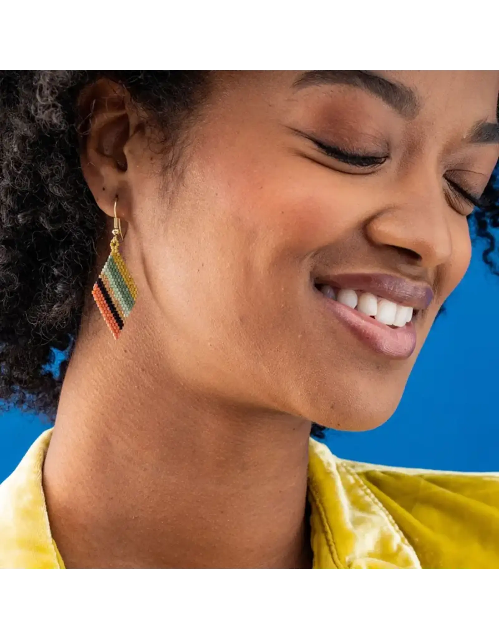 Zelda Angled Stripe Diamond Earrings Green + Rust