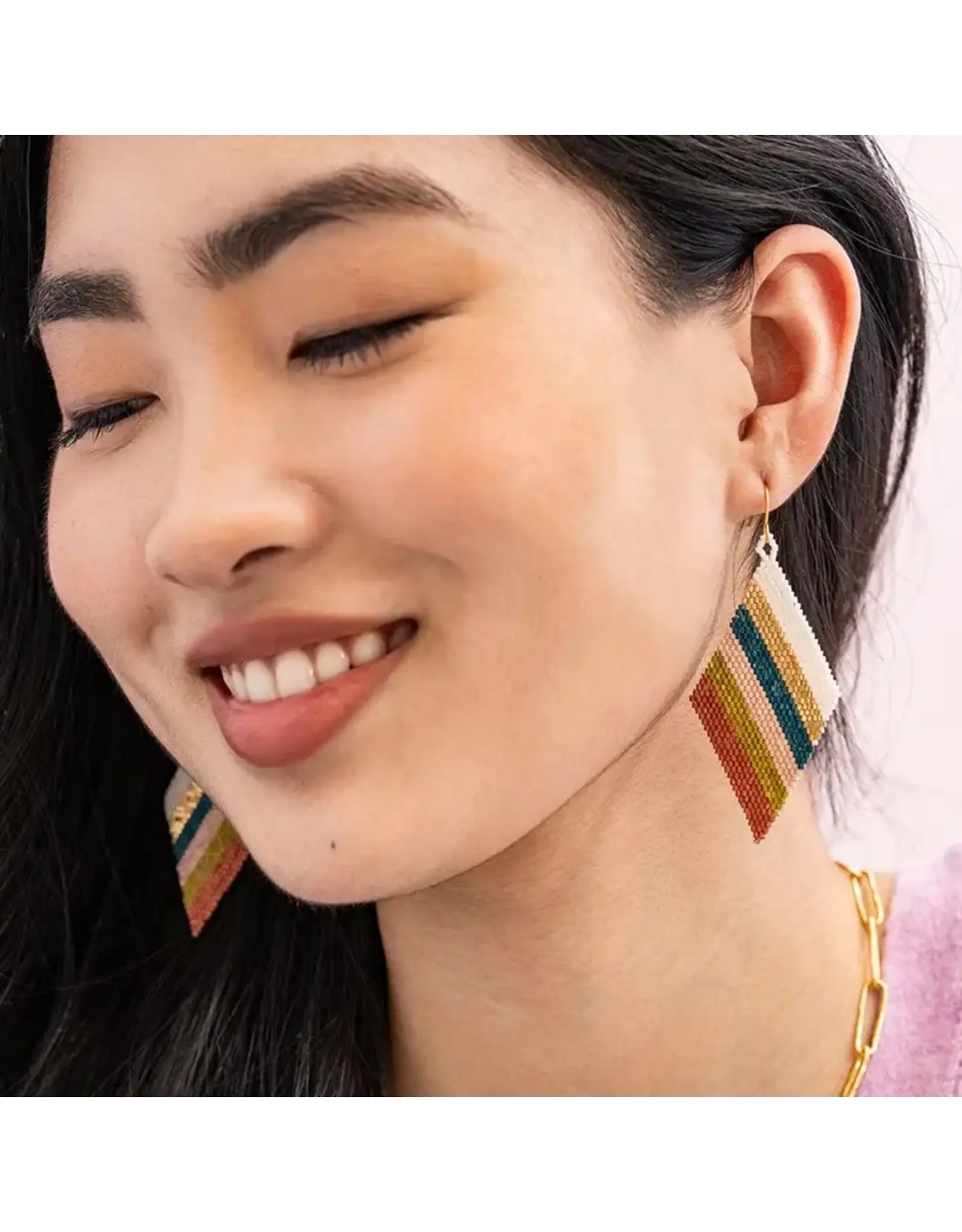 Frida Diagonal Stripes Beaded Drop Earrings Desert