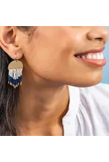 Claudia Curved Pattern Short Beaded Fringe Earrings Navy