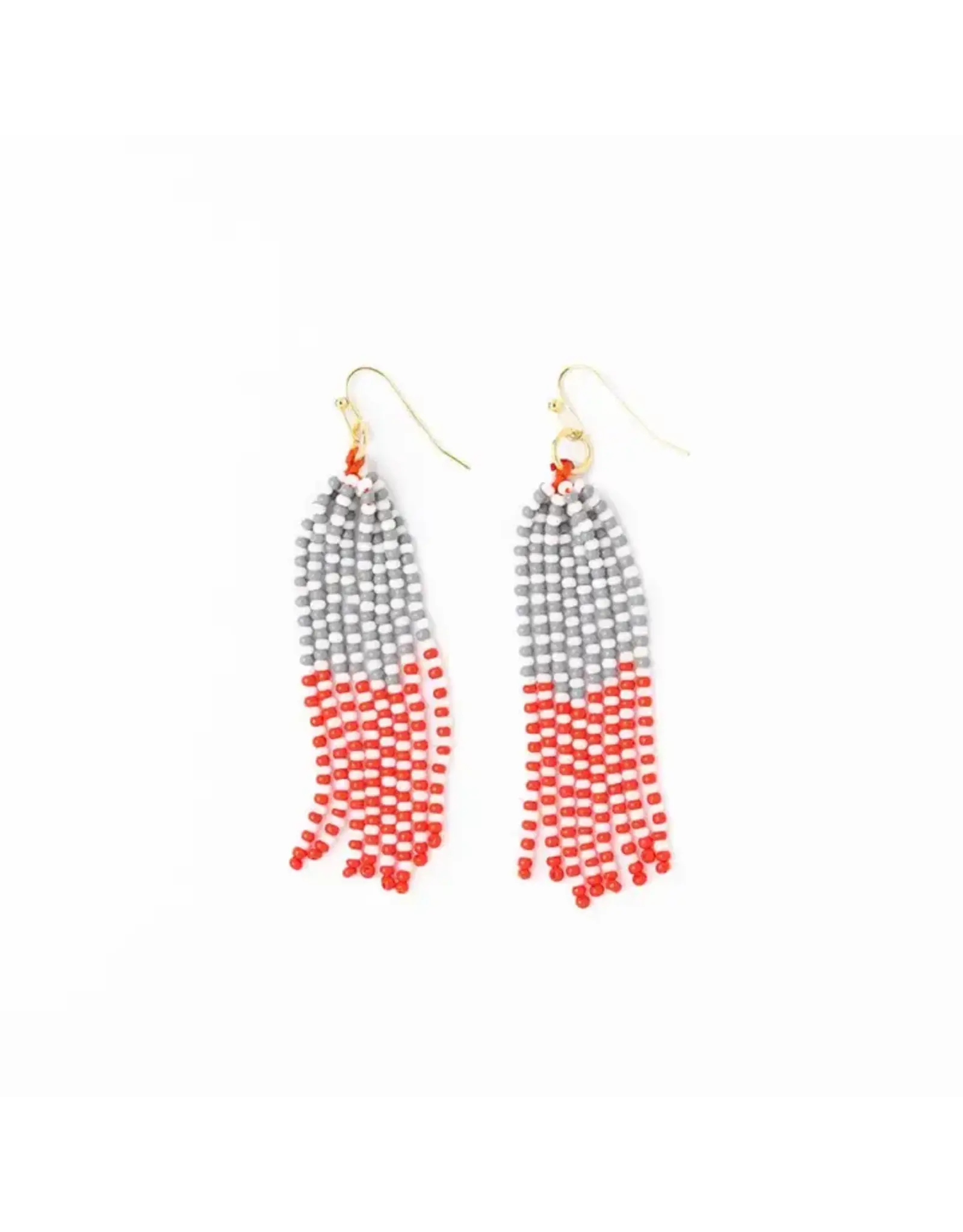 Game Day Tassel Seed Bead Earrings Scarlet + Gray