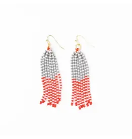 Game Day Tassel Seed Bead Earrings Scarlet + Gray