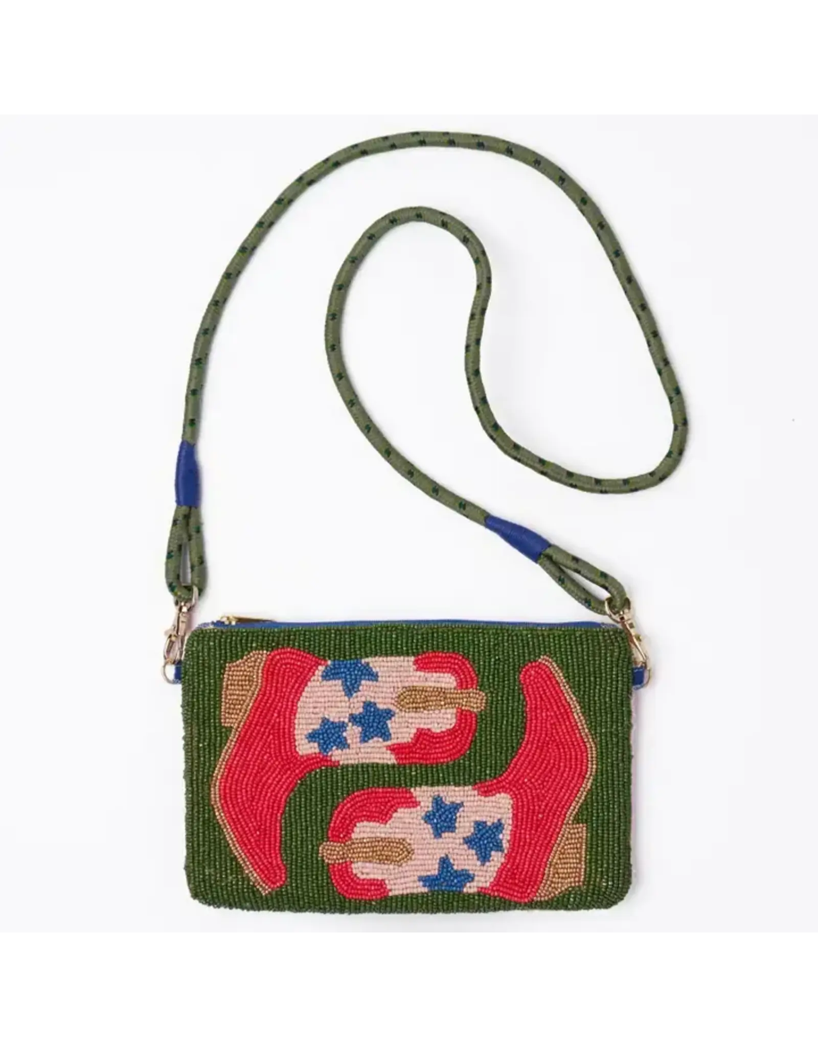 Leila Red Boots Seed Bead Clutch with Strap