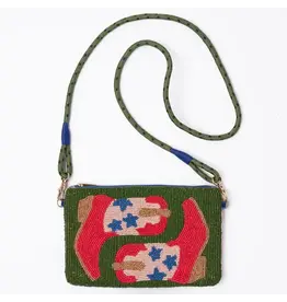 Leila Red Boots Seed Bead Clutch with Strap