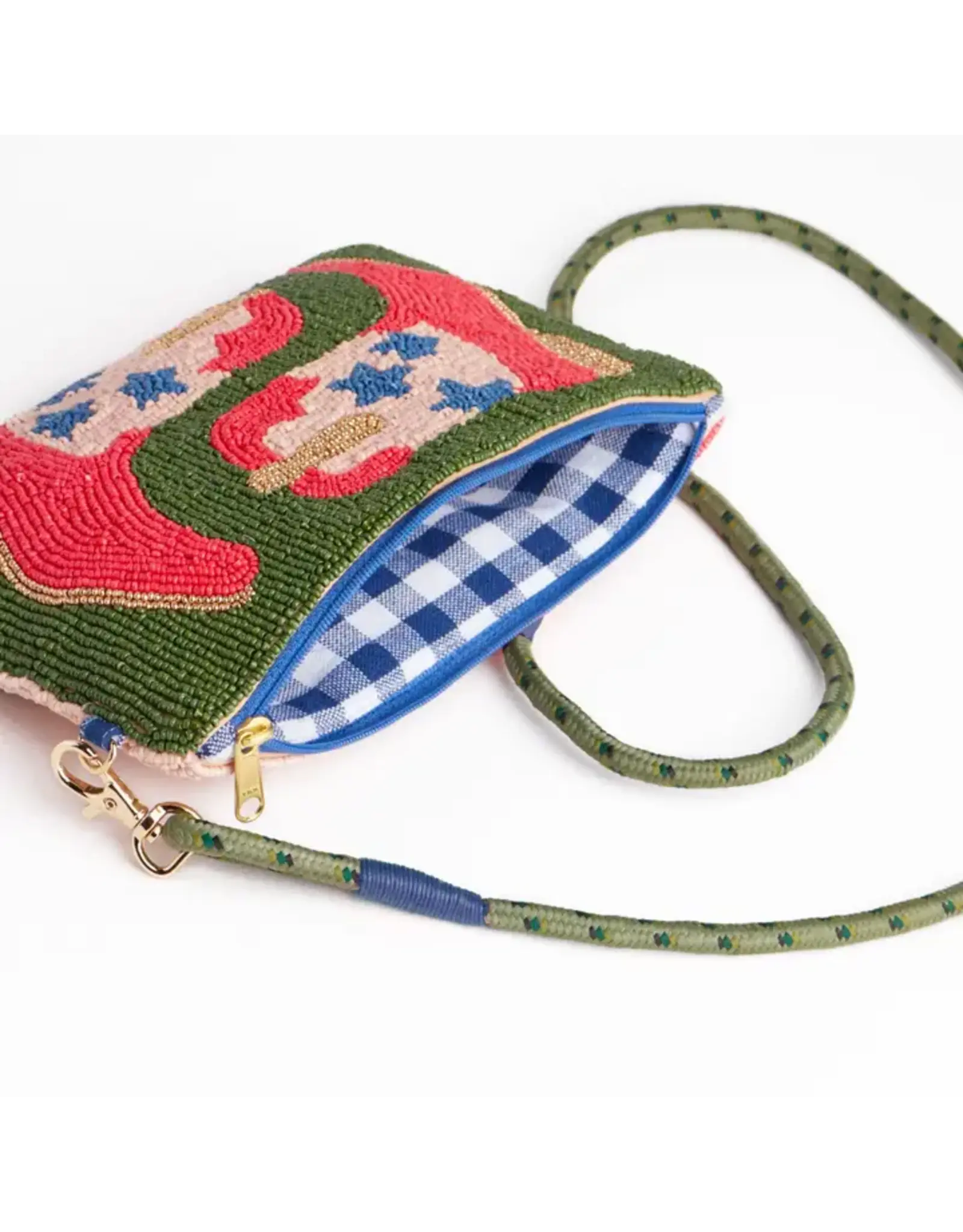 Leila Red Boots Seed Bead Clutch with Strap