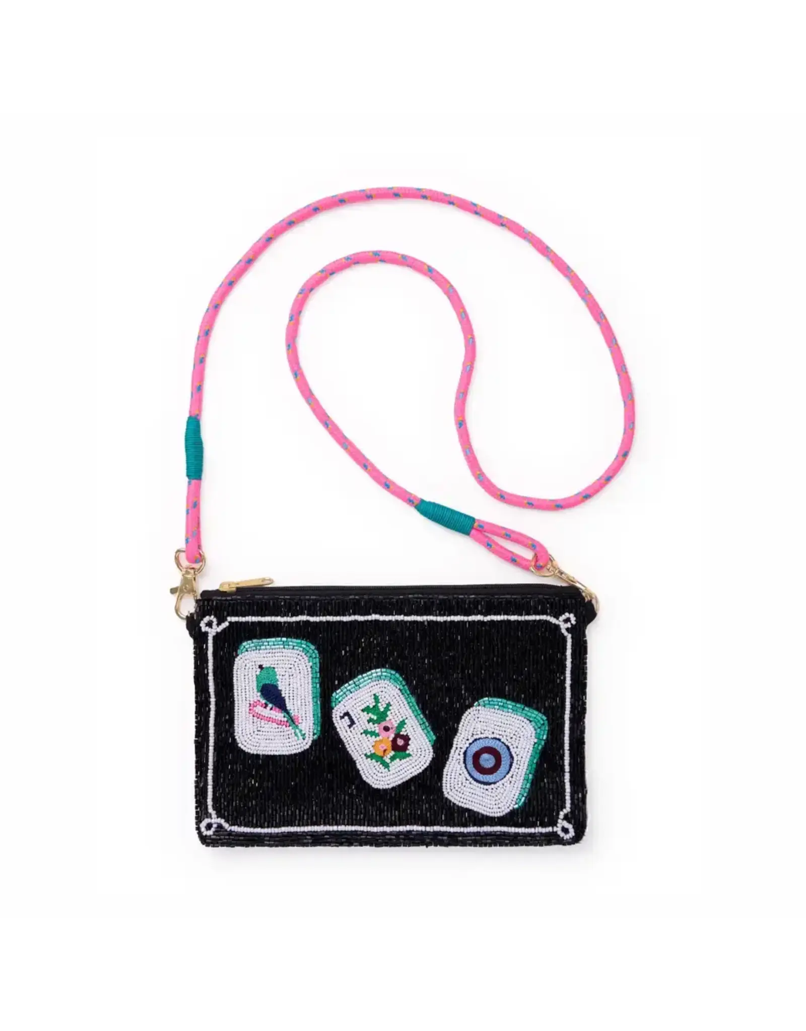 Leila Mahjong Seed Bead Clutch with Strap