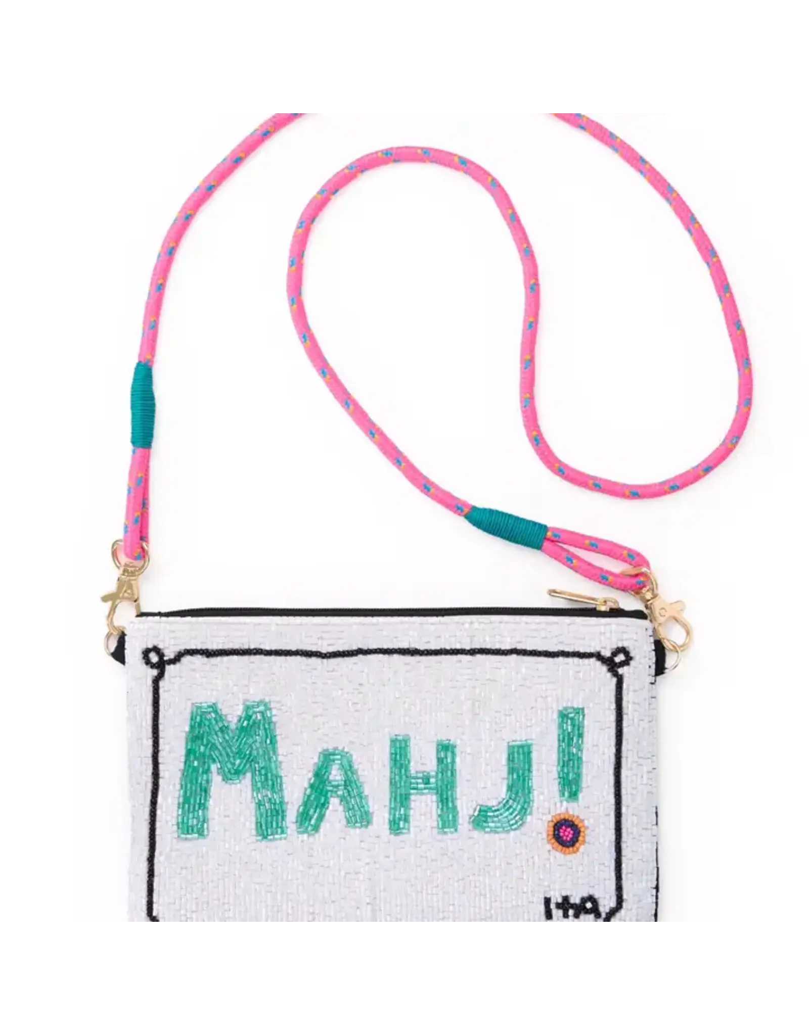 Leila Mahjong Seed Bead Clutch with Strap