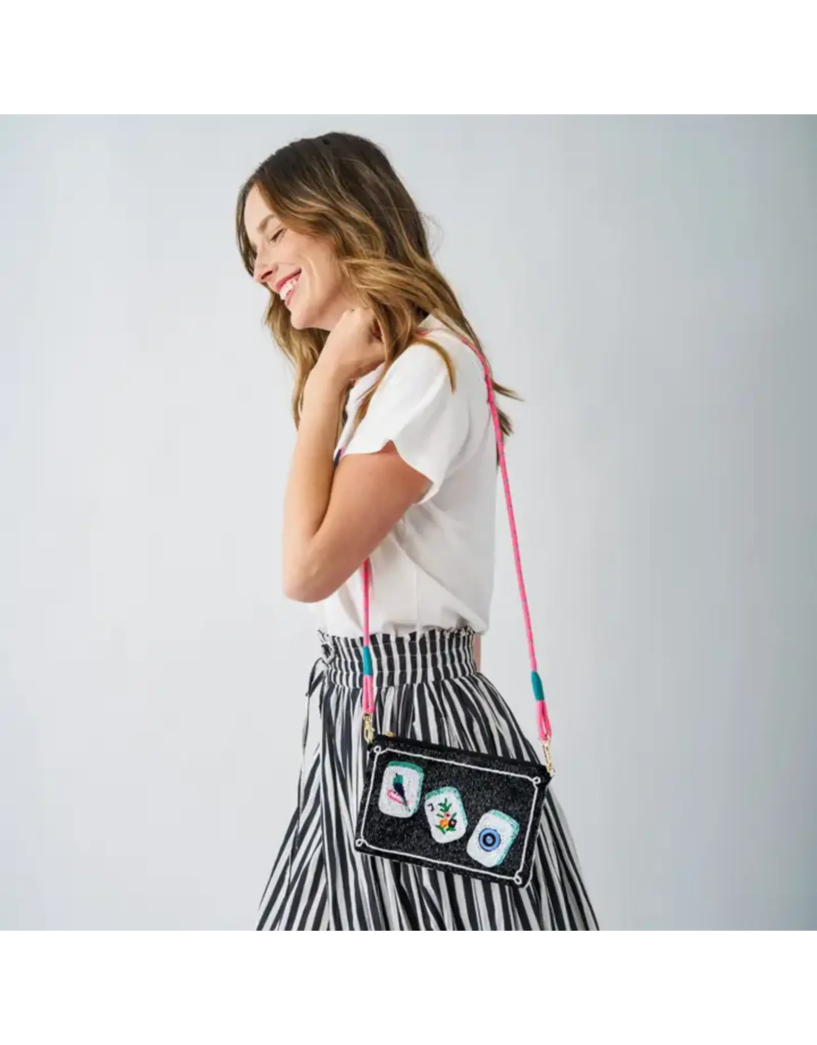 Leila Mahjong Seed Bead Clutch with Strap