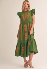 Savannah Applique Midi Dress Green