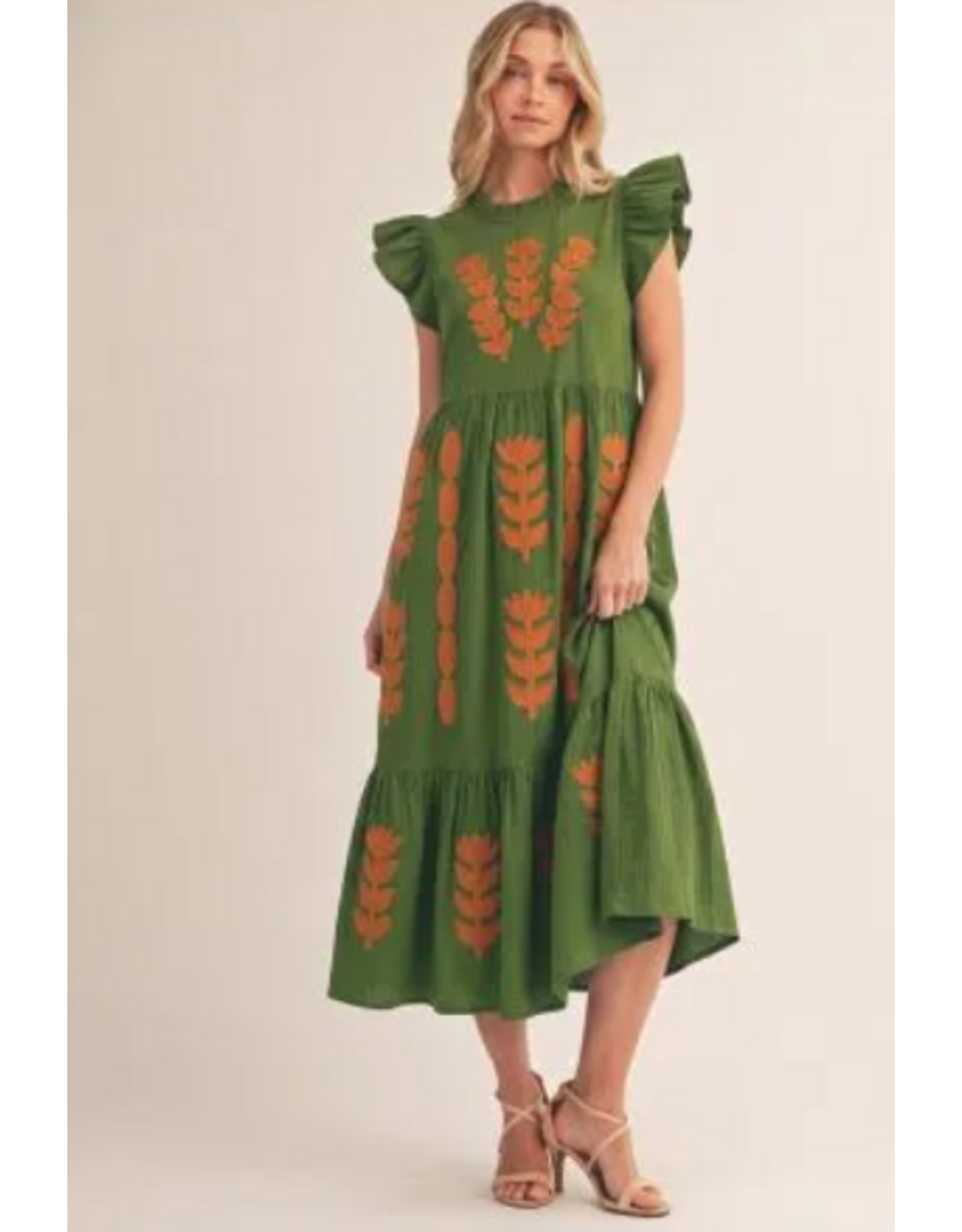 Savannah Applique Midi Dress Green