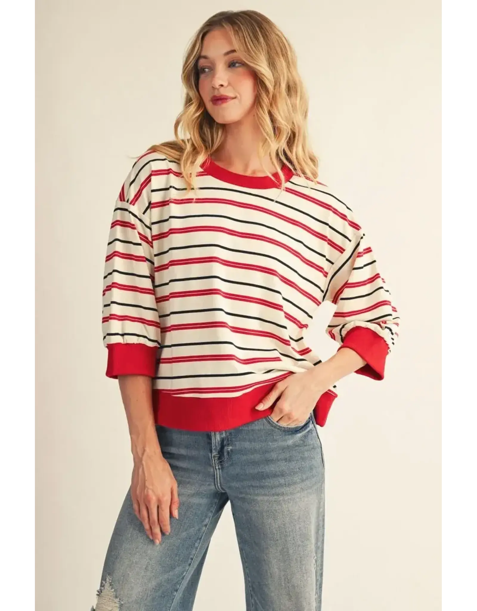 Sara Stripe 3/4 Sleeve Top