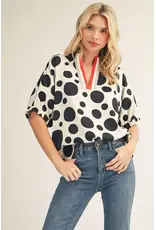 Sloane Drop Shoulder Polka Dot Satin Top