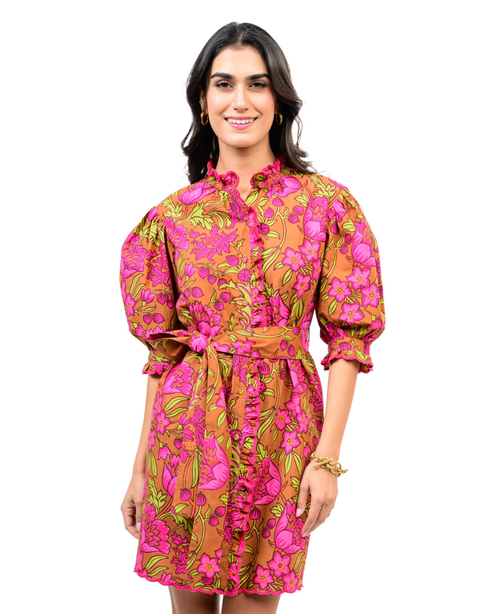 Uncle Frank Uncle Frank Tucked Front A-line Dress Brown