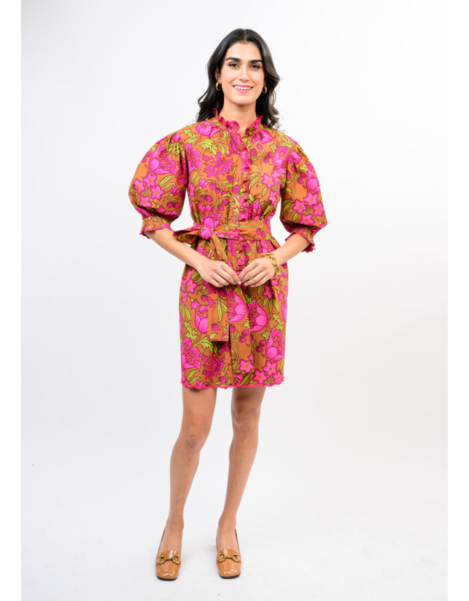 Uncle Frank Uncle Frank Tucked Front A-line Dress Brown