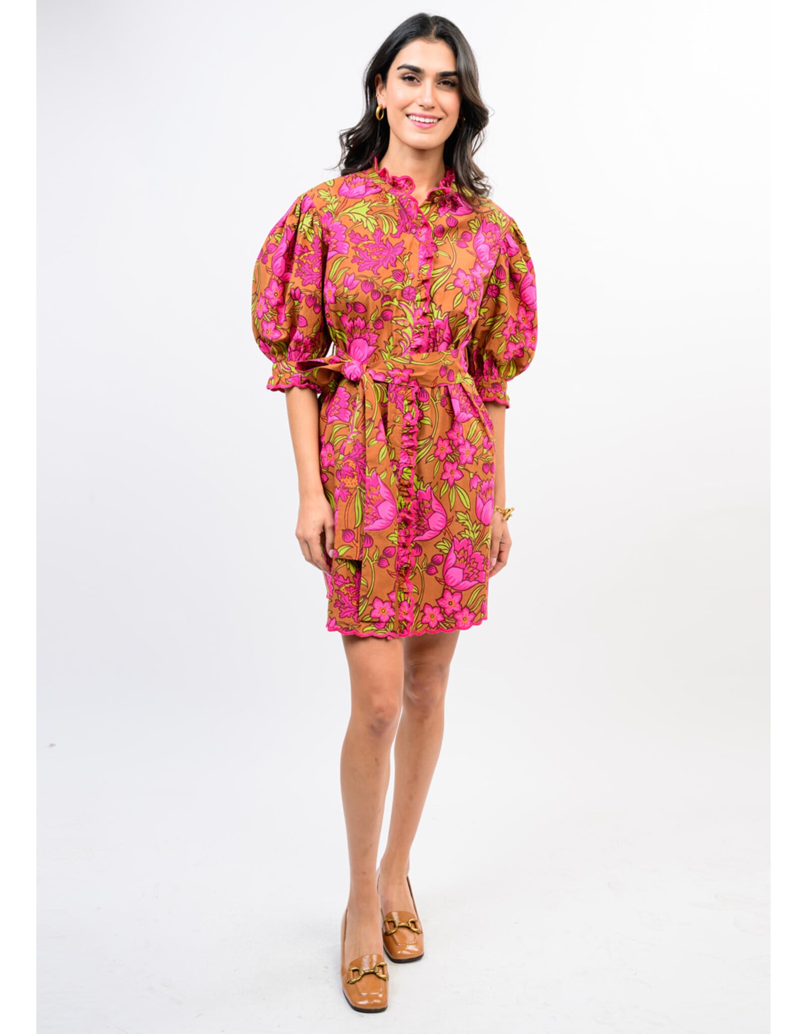 Uncle Frank Uncle Frank Tucked Front A-line Dress Brown