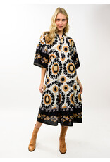 Uncle Frank Uncle Frank Tiered Maxi Border Print Dress Black