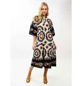 Uncle Frank Uncle Frank Tiered Maxi Border Print Dress Black