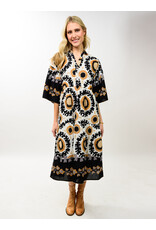 Uncle Frank Uncle Frank Tiered Maxi Border Print Dress Black