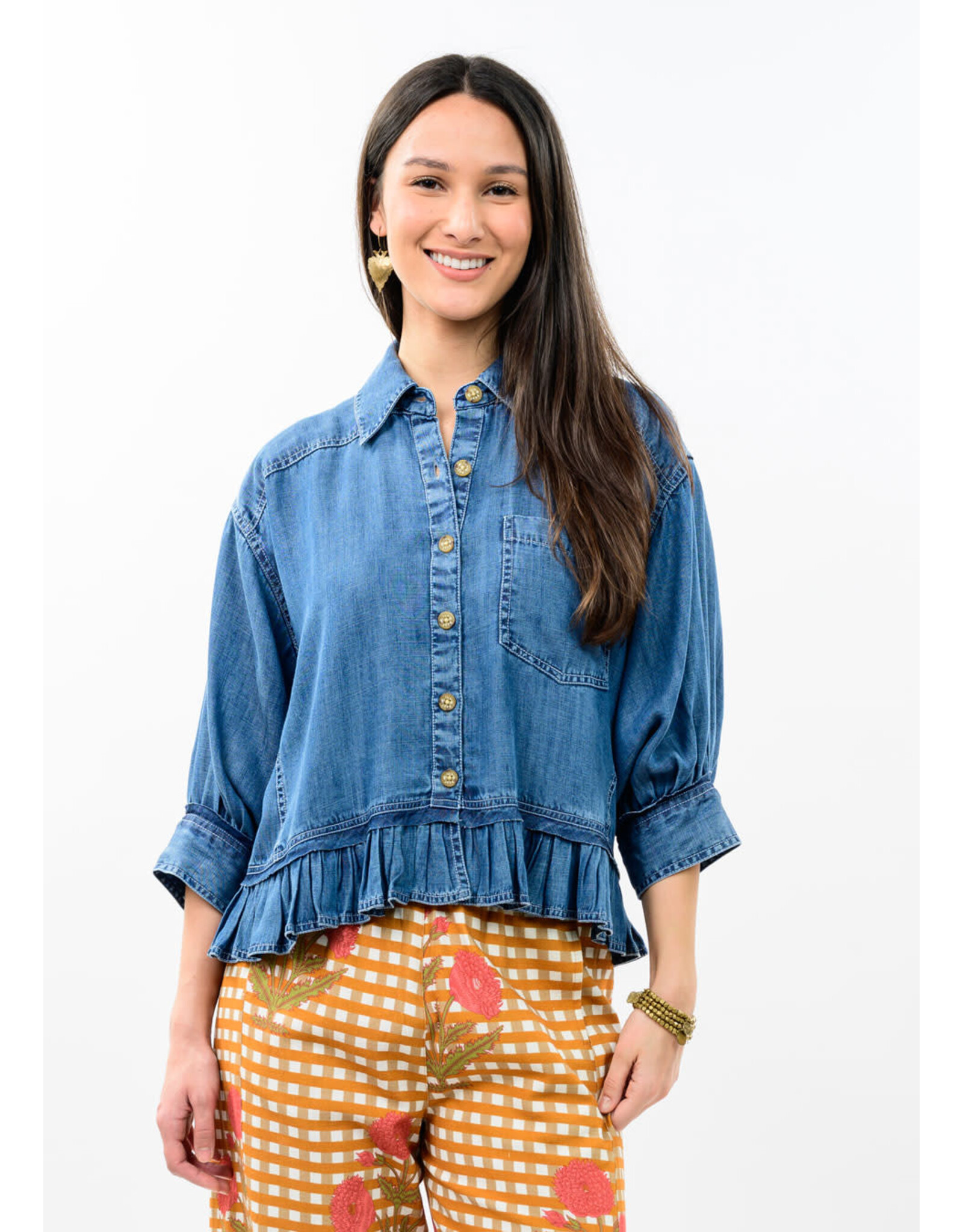 Ivy Jane Ivy Jane Denim Ruffle Peplum Jacket Indigo
