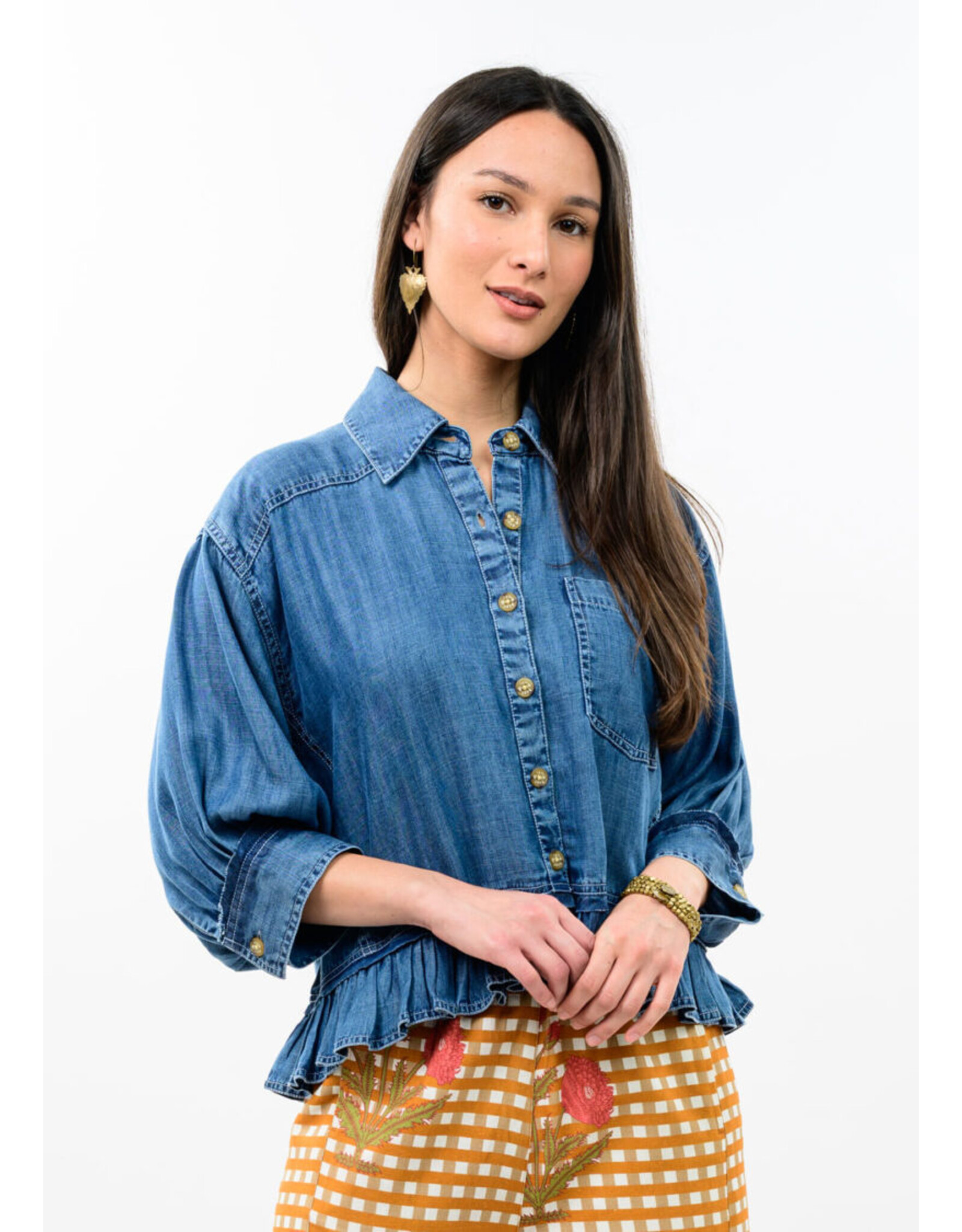 Ivy Jane Ivy Jane Denim Ruffle Peplum Jacket Indigo