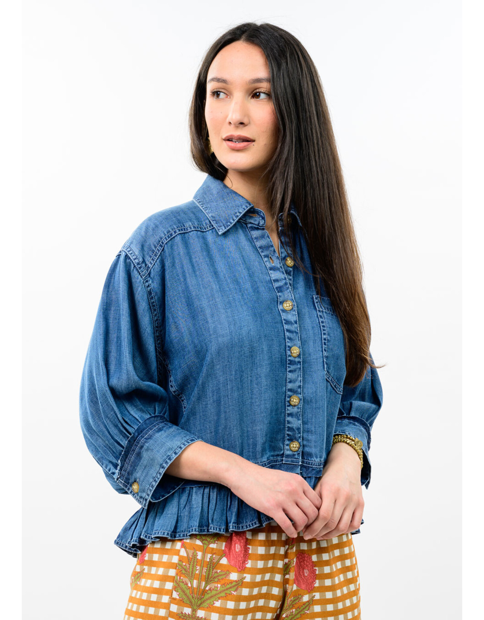 Ivy Jane Ivy Jane Denim Ruffle Peplum Jacket Indigo