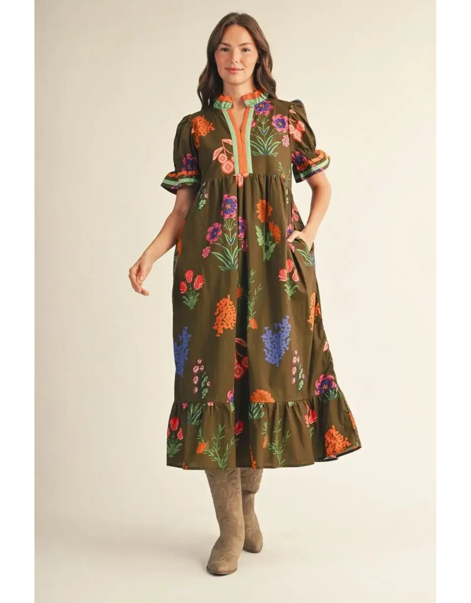 Sevyn Brown Floral Midi Dress