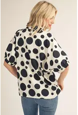 Sloane Drop Shoulder Polka Dot Satin Top