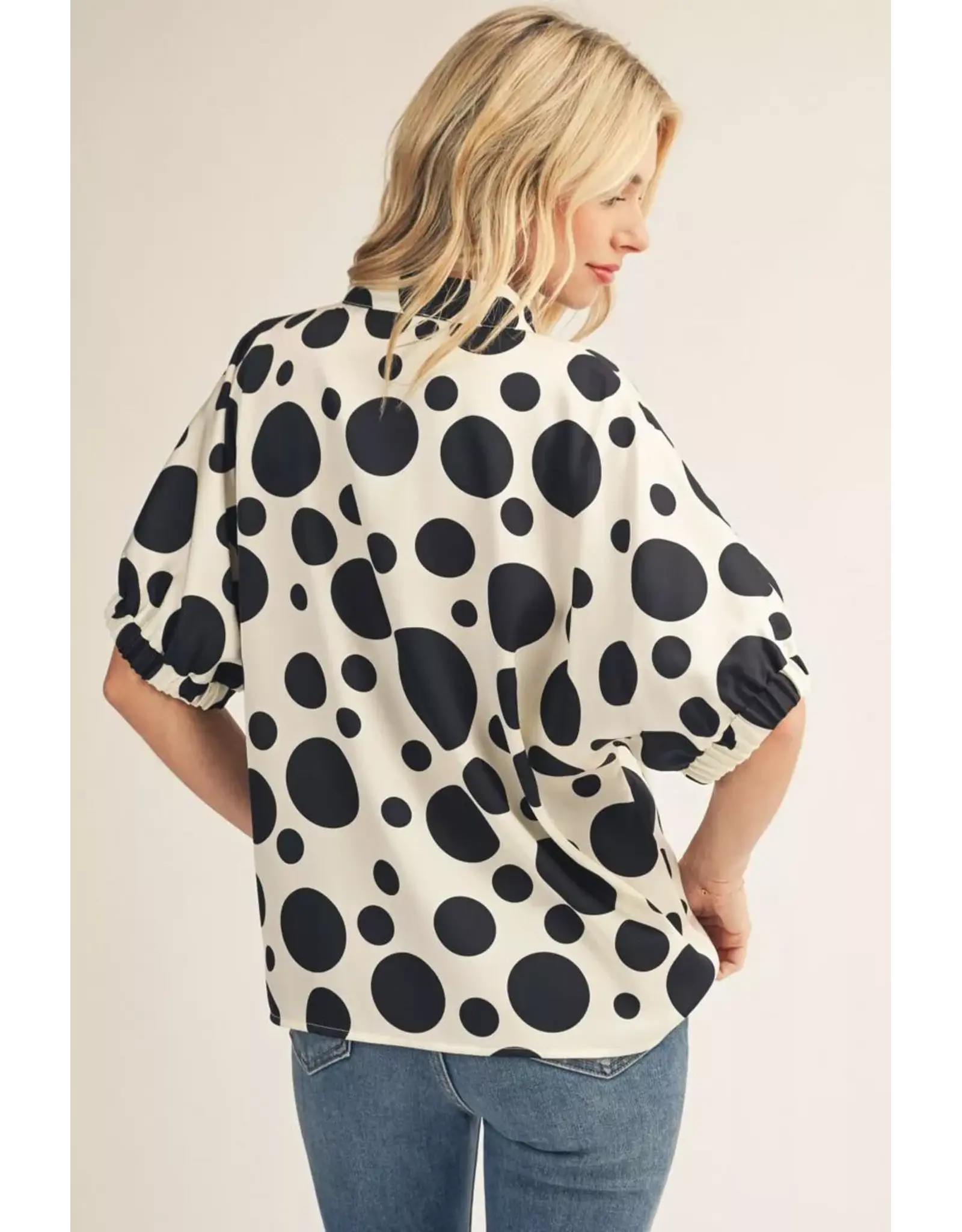 Sloane Drop Shoulder Polka Dot Satin Top