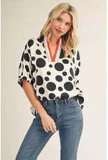Sloane Drop Shoulder Polka Dot Satin Top