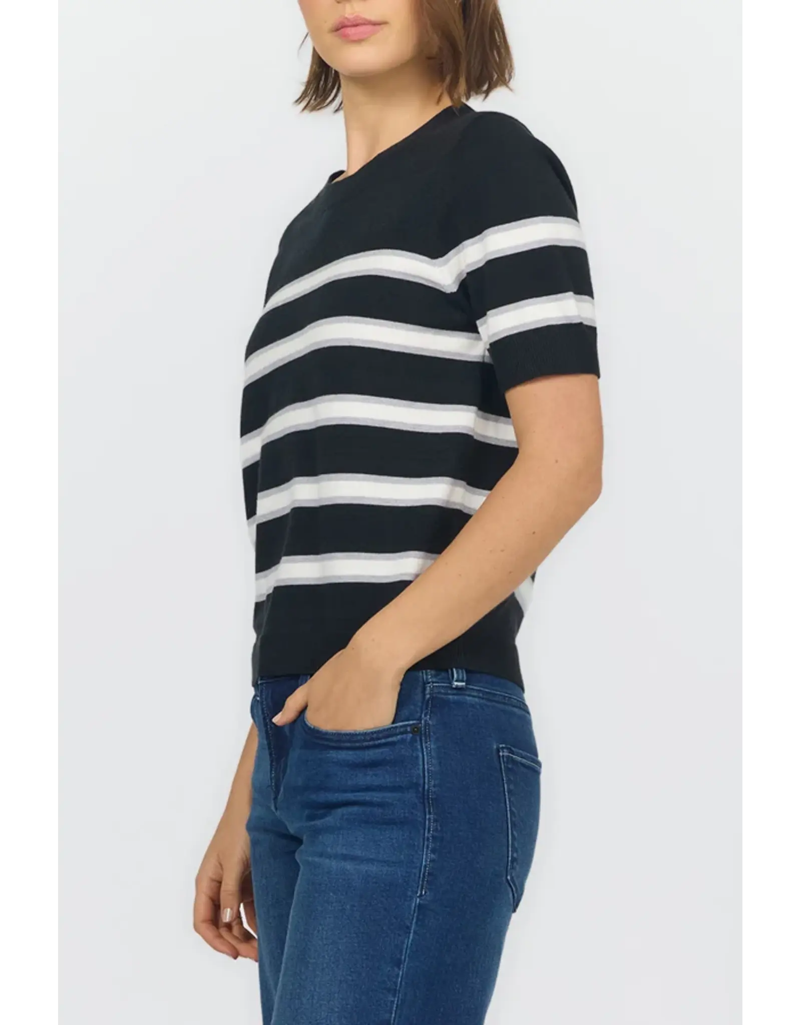 Dear John Denim Dear John Amaris Short Sleeve Sweater Black and Grey