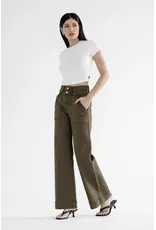 Mia Double Waistband Wide Leg Jean Fern Green