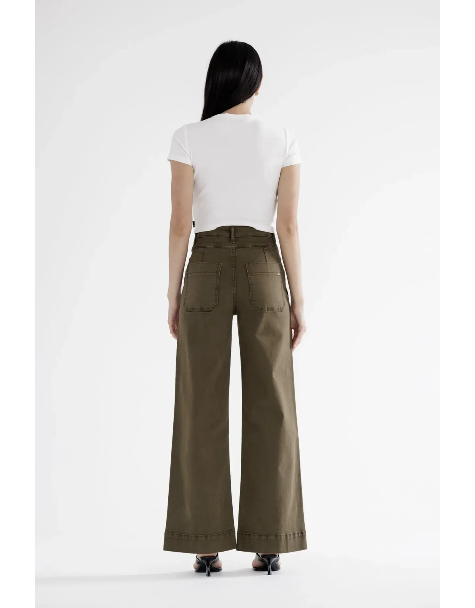 Mia Double Waistband Wide Leg Jean Fern Green